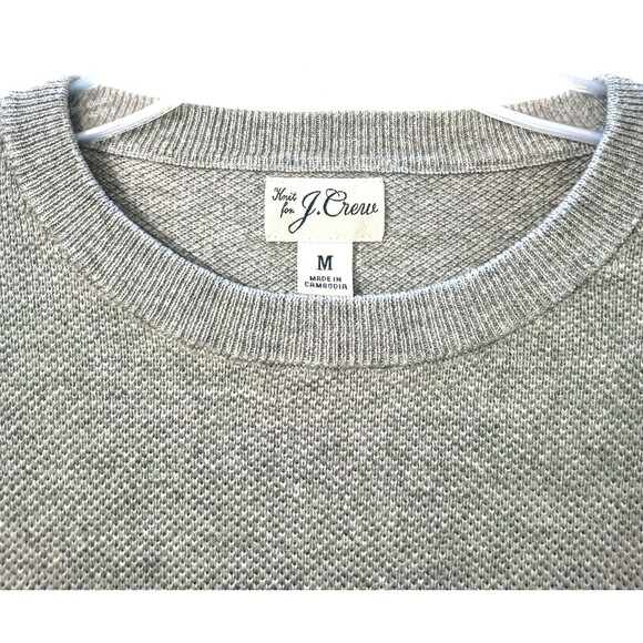 J Crew Mens Cotton Crewneck Sweater Size Medium Light Gray Piqué Stitch BM043 - Picture 2 of 6